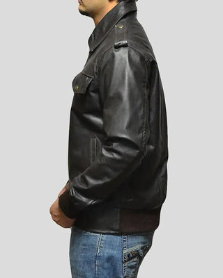 Men's Willy Black Bomber Leather Jacket – view 3
