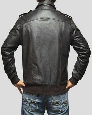 Men's Willy Black Bomber Leather Jacket – view 4