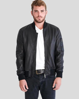 Men's Clark Black Bomber Lambskin Leather Jacket