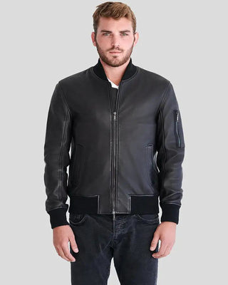 Men's Clark Black Bomber Lambskin Leather Jacket – view 2