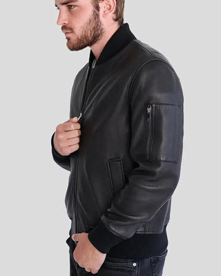 Men's Clark Black Bomber Lambskin Leather Jacket – view 4