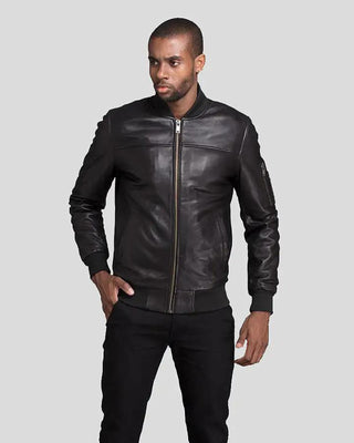 Men's Kyros Black Bomber Genuine Leather Jacket