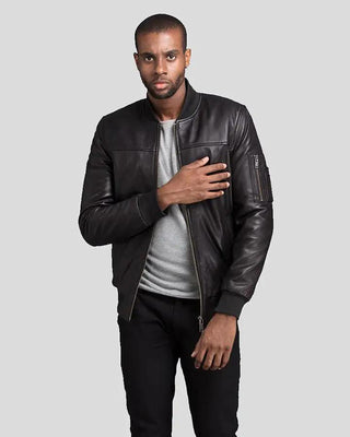 Men's Kyros Black Bomber Genuine Leather Jacket – view 2