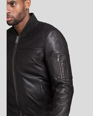 Men's Kyros Black Bomber Genuine Leather Jacket – view 3