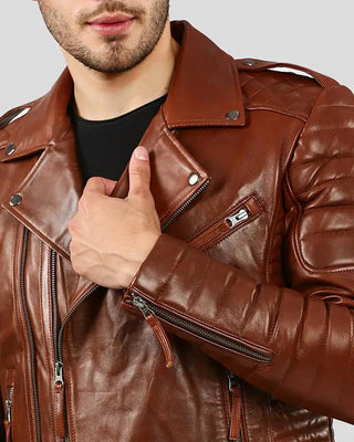 Men's Brad Brown Motorcycle Leather Jacket – view 2