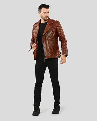 Men's Brad Brown Motorcycle Leather Jacket – view 3