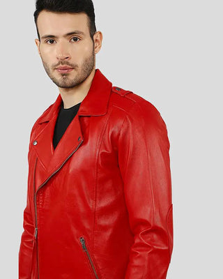 Men's Buel Red Motorcycle Leather Jacket – view 3