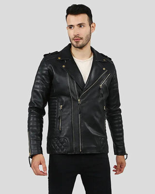 Men's Byron Black Quilted Leather Jacket – view 8