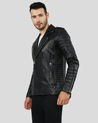 Men's Byron Black Quilted Leather Jacket – view 5
