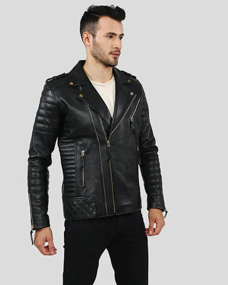 Men's Byron Black Quilted Leather Jacket – view 3