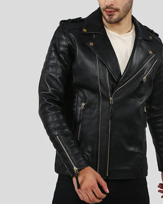 Men's Byron Black Quilted Leather Jacket – view 2