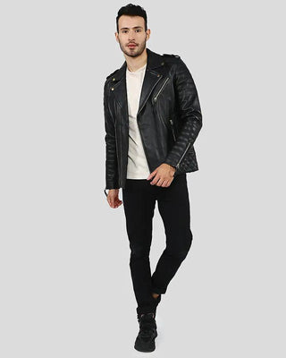 Men's Byron Black Quilted Leather Jacket – view 7