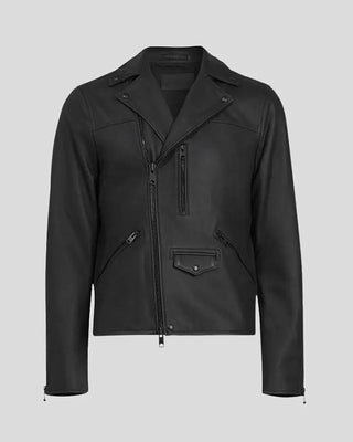 Men's Caleb Black Biker Leather Jacket – view 2