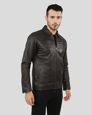 Men's Carl Brown Motorcycle Leather Jacket – view 3