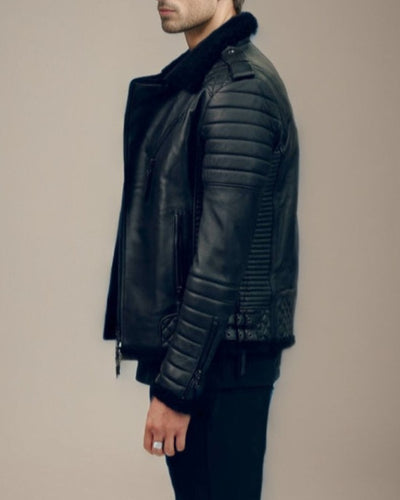 Arsalan Shearling Biker Quilted Leather Jacket