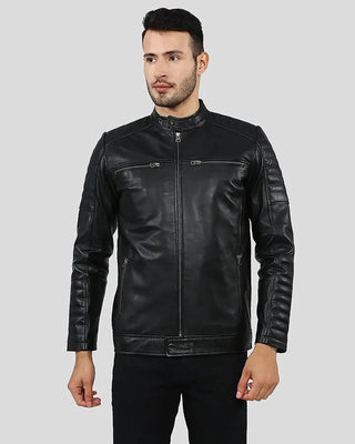Men's Enzo Black Slim Fit Leather Racer Jacket – view 4