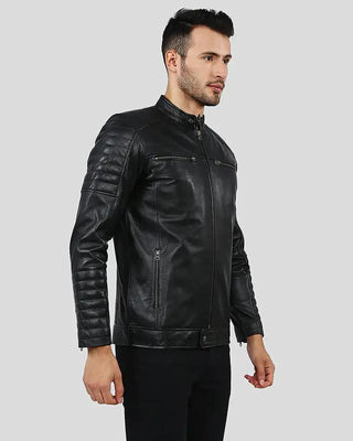 Men's Enzo Black Slim Fit Leather Racer Jacket – view 3