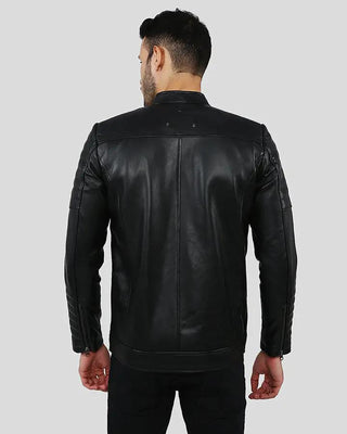 Men's Enzo Black Slim Fit Leather Racer Jacket – view 5