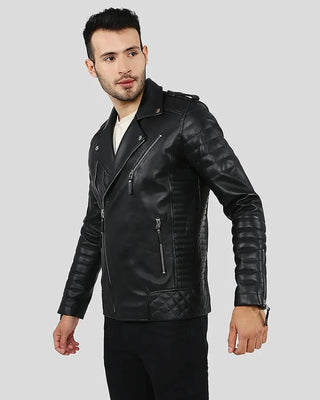 Men's Ezra Black Quilted Lambskin Leather Jacket – view 6