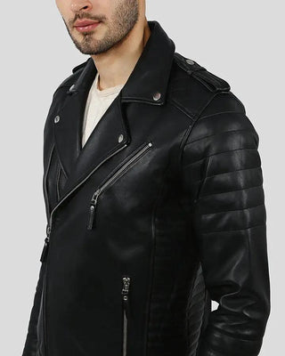 Men's Ezra Black Quilted Lambskin Leather Jacket – view 2