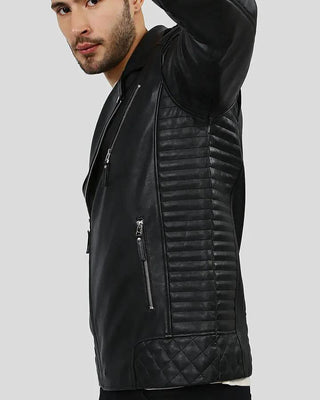 Men's Ezra Black Quilted Lambskin Leather Jacket – view 3
