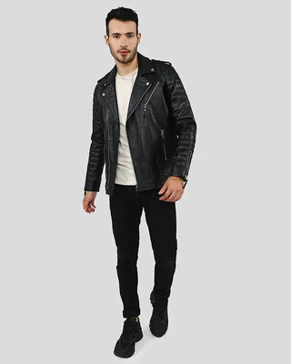Men's Ezra Black Quilted Lambskin Leather Jacket