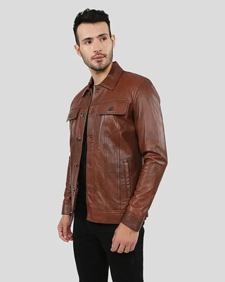 Men's Finley Brown Biker Leather Jacket – view 4