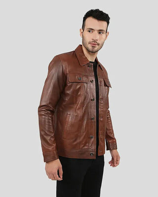 Men's Finley Brown Biker Leather Jacket – view 3