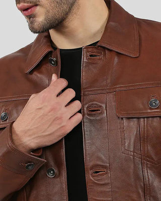 Men's Finley Brown Biker Leather Jacket – view 2