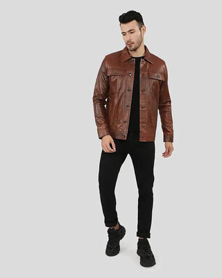 Men's Finley Brown Biker Leather Jacket – view 5
