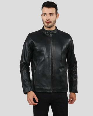 Men's Fletcher Black Leather Racer Jacket – view 4