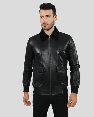 Men's Flynn Black Bomber Leather Jacket