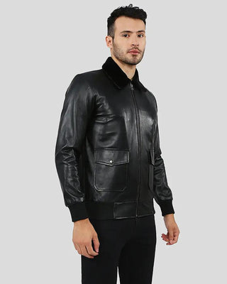 Men's Flynn Black Bomber Leather Jacket – view 2