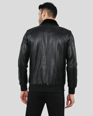 Men's Flynn Black Bomber Leather Jacket – view 6