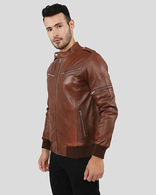 Men's Fonz Brown Bomber Leather Jacket – view 4