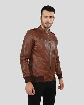 Men's Fonz Brown Bomber Leather Jacket – view 3