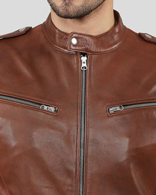 Men's Fonz Brown Bomber Leather Jacket – view 2