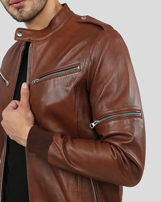 Men's Fonz Brown Bomber Leather Jacket – view 5