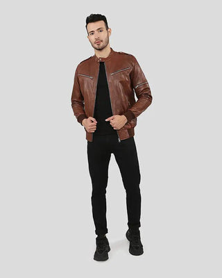 Men's Fonz Brown Bomber Leather Jacket – view 6