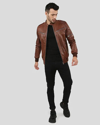 Men's Fonz Brown Bomber Leather Jacket – view 7