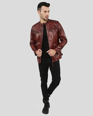 Men's Fred Brown Leather Racer Jacket – view 7