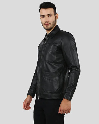 Men's Freddie Black Biker Leather Jacket – view 3