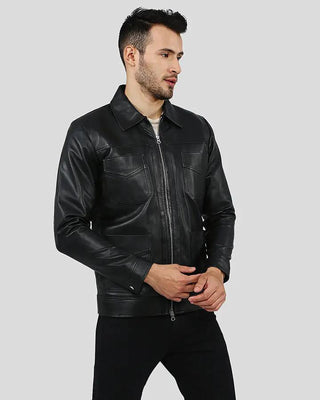 Men's Freddie Black Biker Leather Jacket – view 5