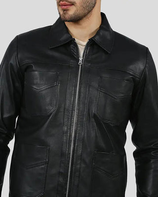Men's Freddie Black Biker Leather Jacket – view 2