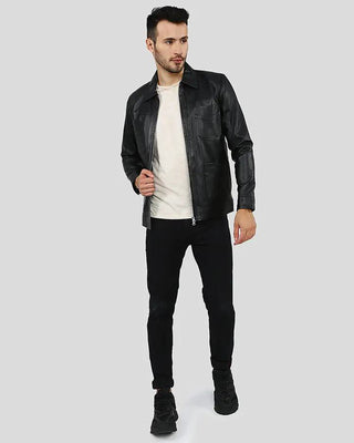 Men's Freddie Black Biker Leather Jacket – view 4