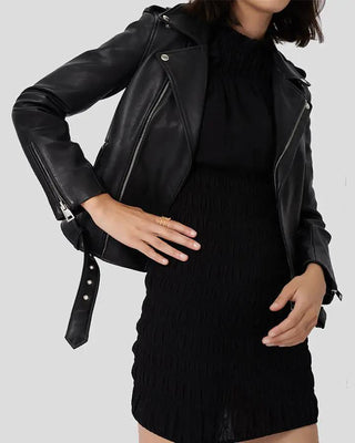 Women's Frejya Black Biker Leather Jacket – view 2