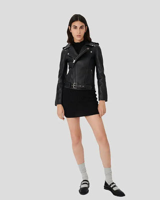 Women's Frejya Black Biker Leather Jacket – view 3