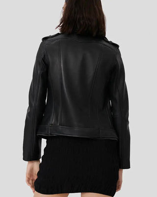 Women's Frejya Black Biker Leather Jacket – view 4