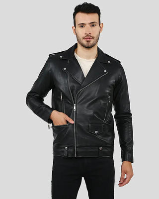 Men's Gregor Black Biker Leather Jacket