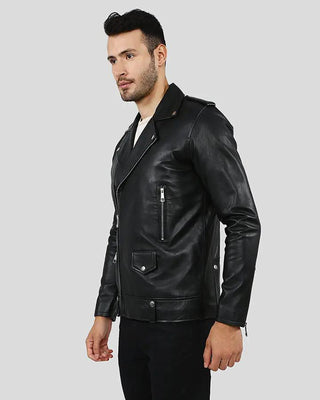 Men's Gregor Black Biker Leather Jacket – view 6